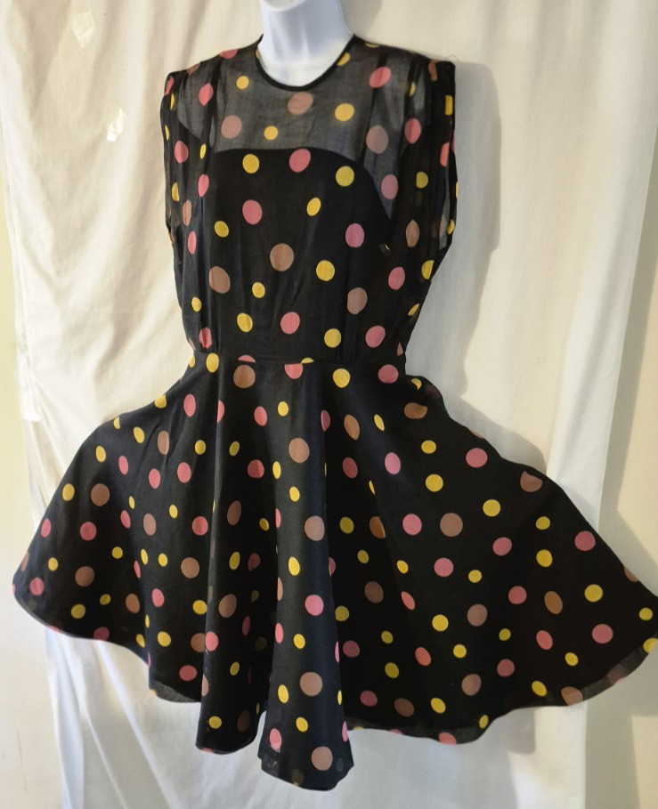 Brielle Creations Original Vintage 50s Dress Polkadots Over Satin Full Skirt