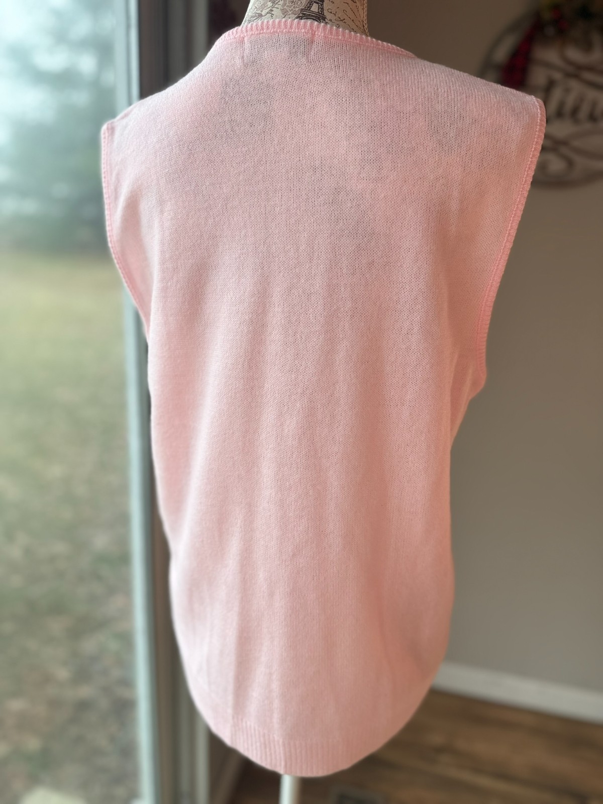 Vintage PINK Sweater Twin Set ACRYLIC Cardigan Tank HABAND 50s 60s GRANDMA Large