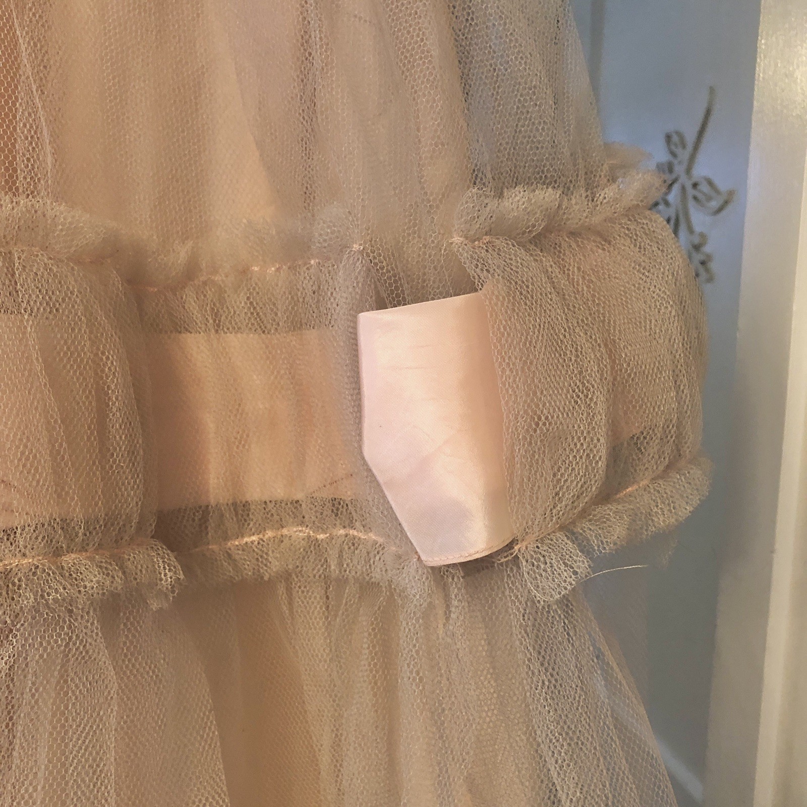 Vintage 50s Prom Party Dress XS Pink Acetate Tulle Net Overlay Sweetheart Read