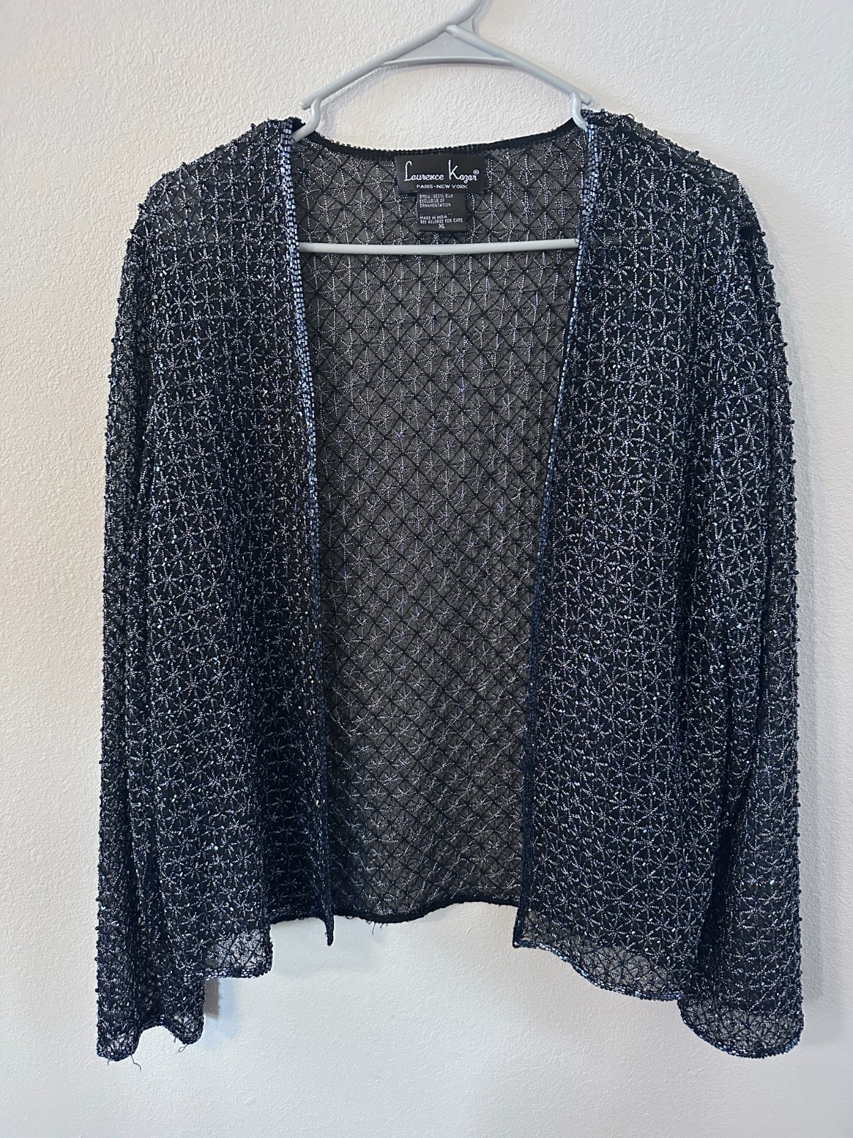 Vintage Laurence Kazar silk sequineed sheer black and silver top and jacket XL