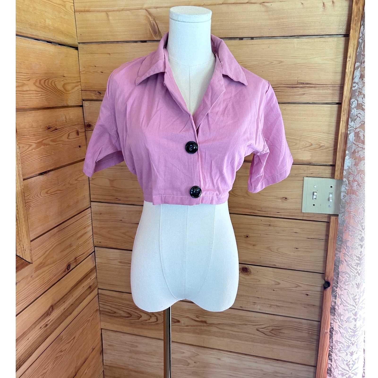 Vintage Linen Organic Cotton Crop Top Women Large Mauve Pink Artisan Maiwa