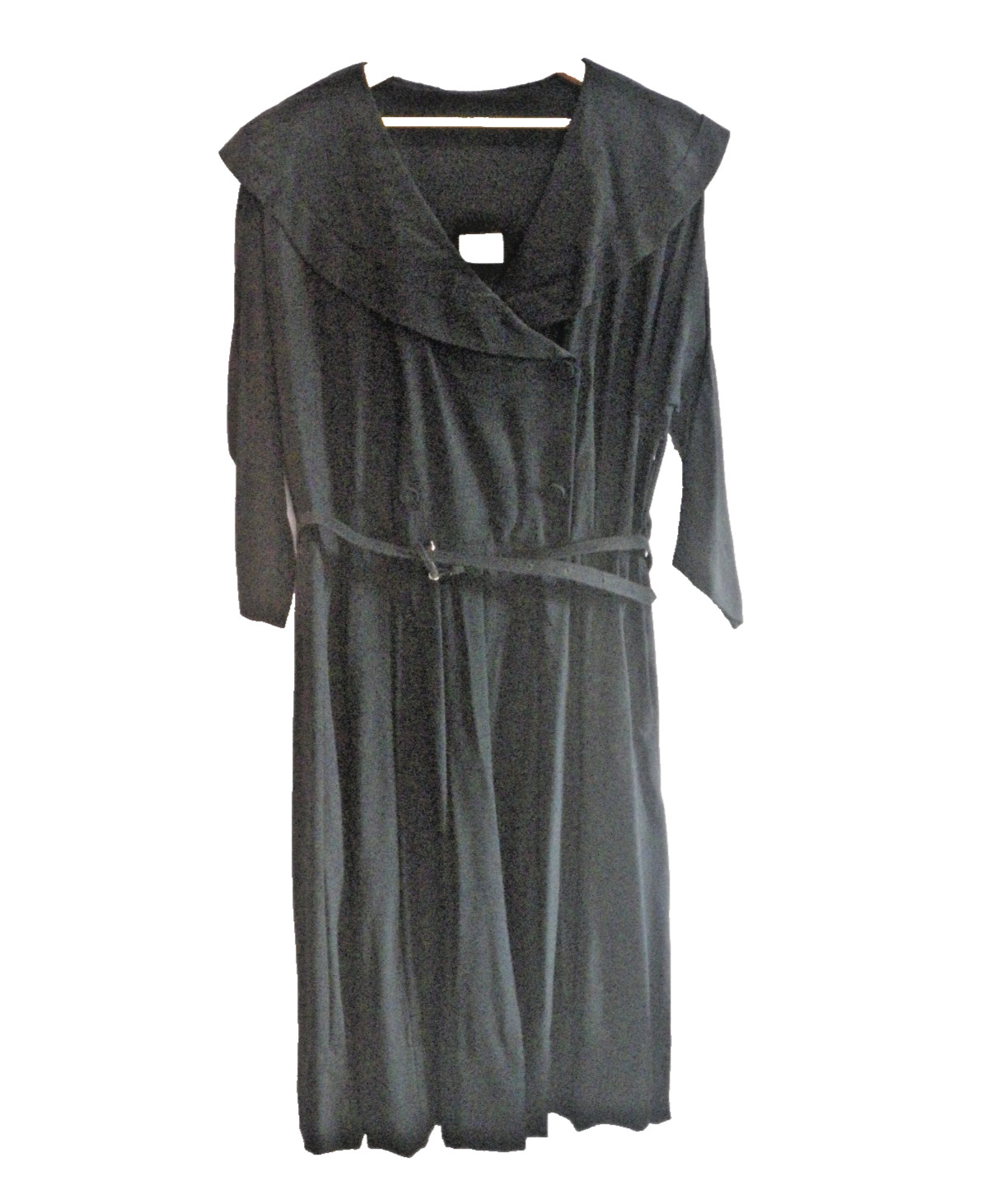 1940s Susan Reid Black Dress, Ribbed Cape Collar, 20 Gore Skirt Belt Size M