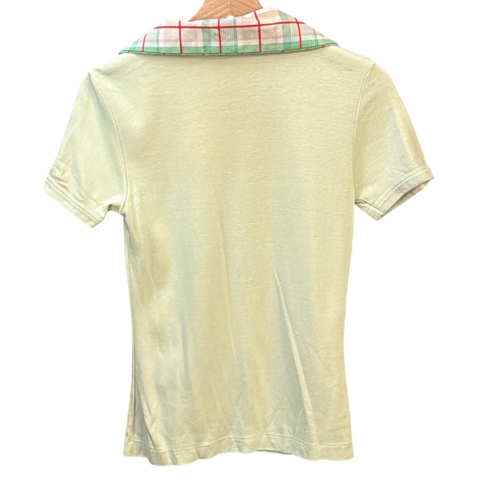 Vintage Golden Wheel Variety Plaid Collar Top Retro 70s Preppy Kitsch Soft Girl