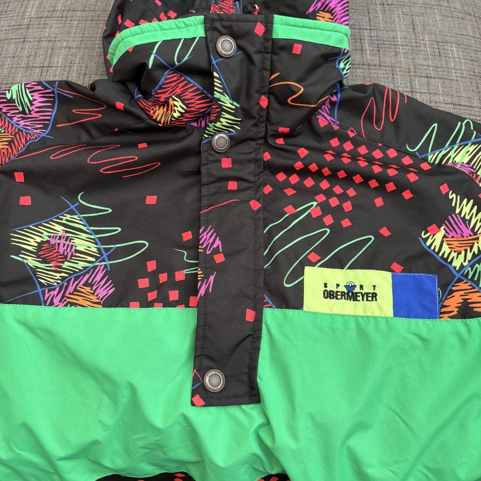 Obermeyer Vintage Pullover Windbreaker Abstract 80’s Pattern Neon Juniors Sz 18