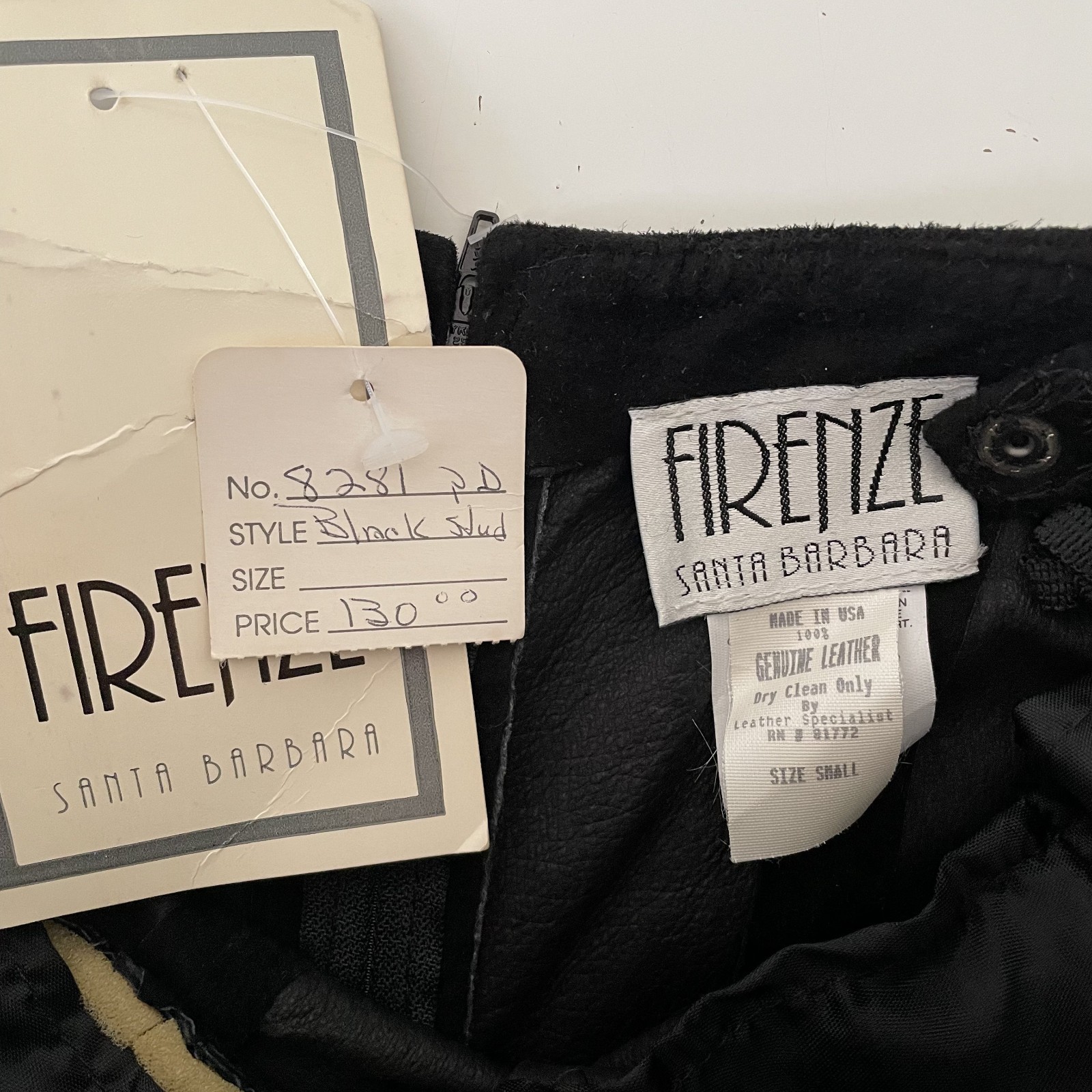 NWT VTG 90’s Firenze Santa Barbara Black Suede Leather Studded Mini Dress Size S