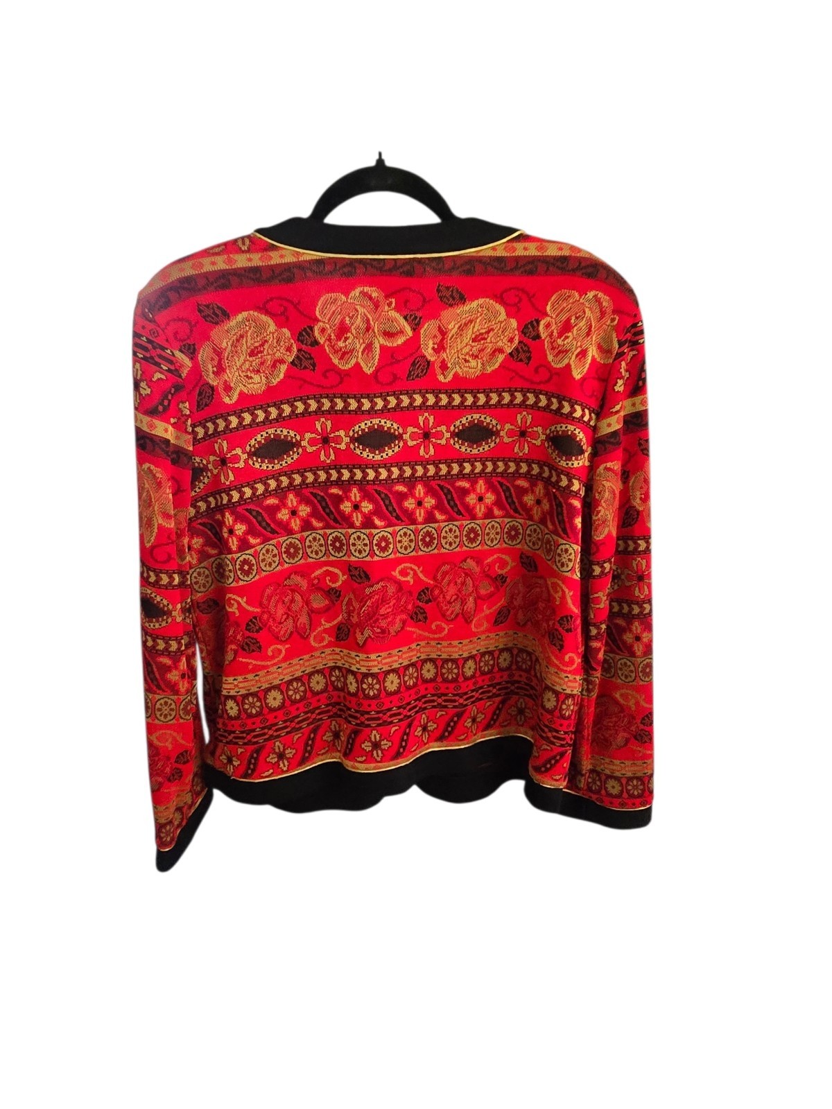VTG Stuart Alan Cardigan Jacket Sweater Red Black Gold Tapestry Button Front 14