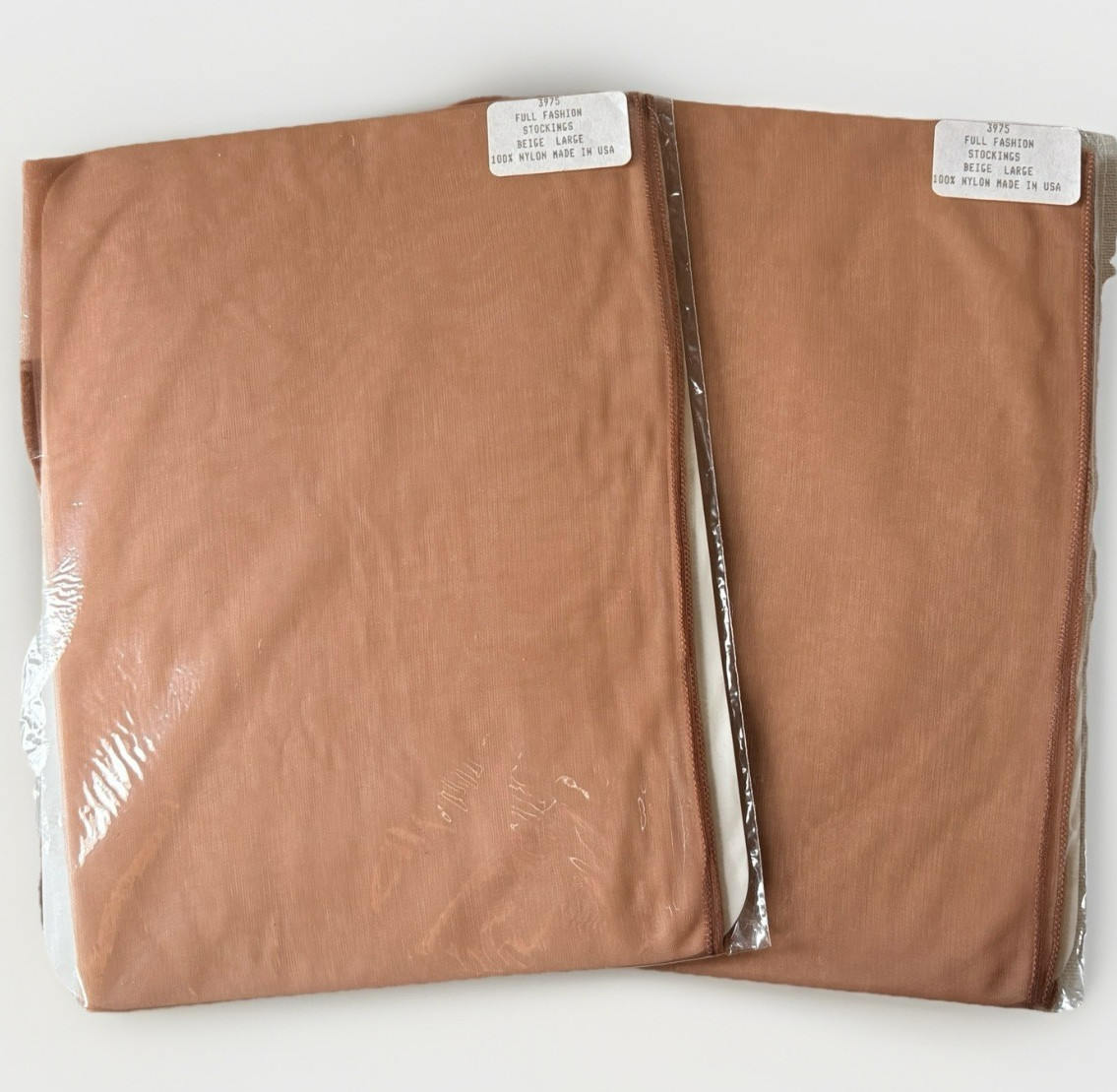 Magnolia Mills 3975 Fully Fashioned Nylon Stockings 2 Pr Large Beige Cuban Heel