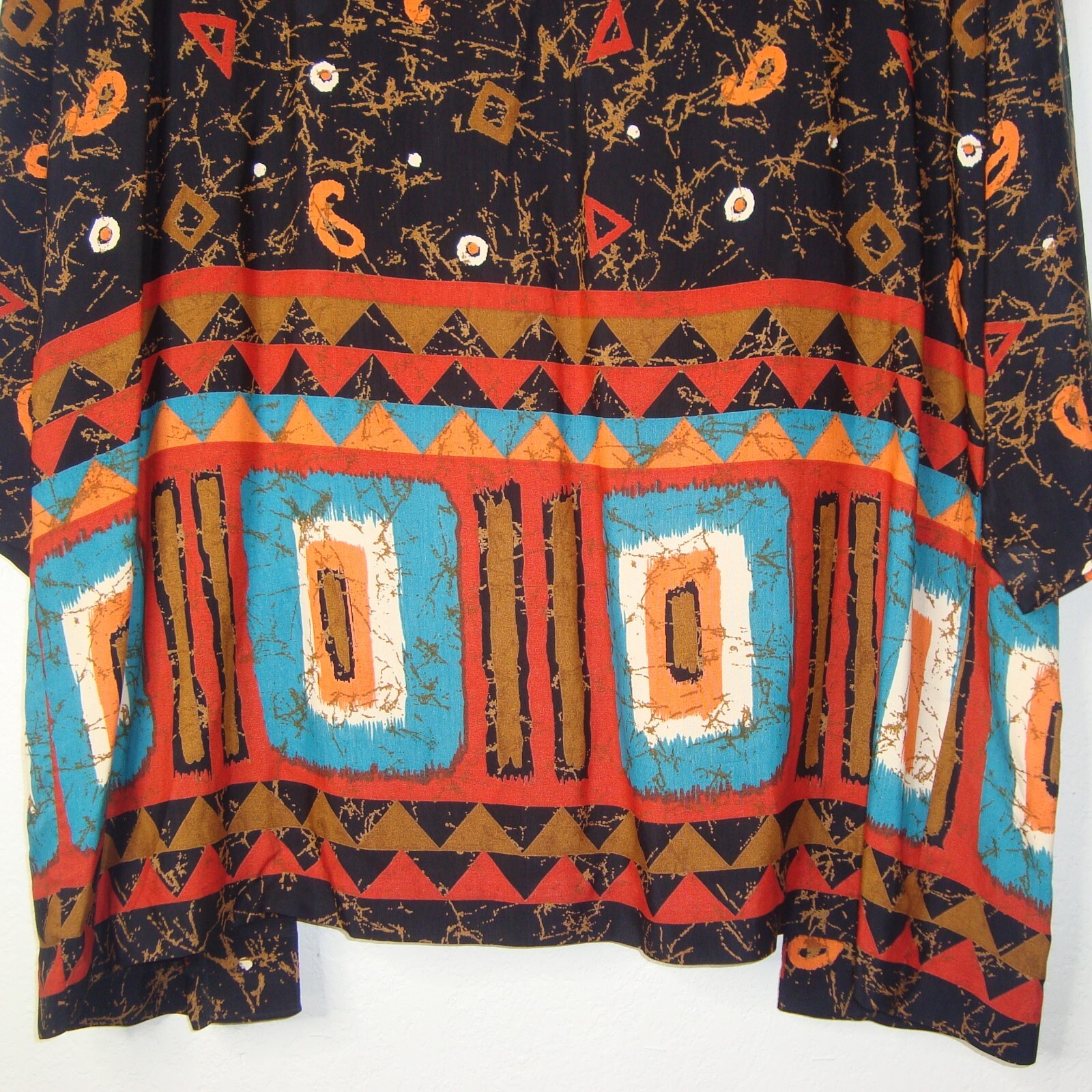 VINTAGE A.K.F. New York Paisley Geo Print Open Jacket Cardigan Kimono Size L