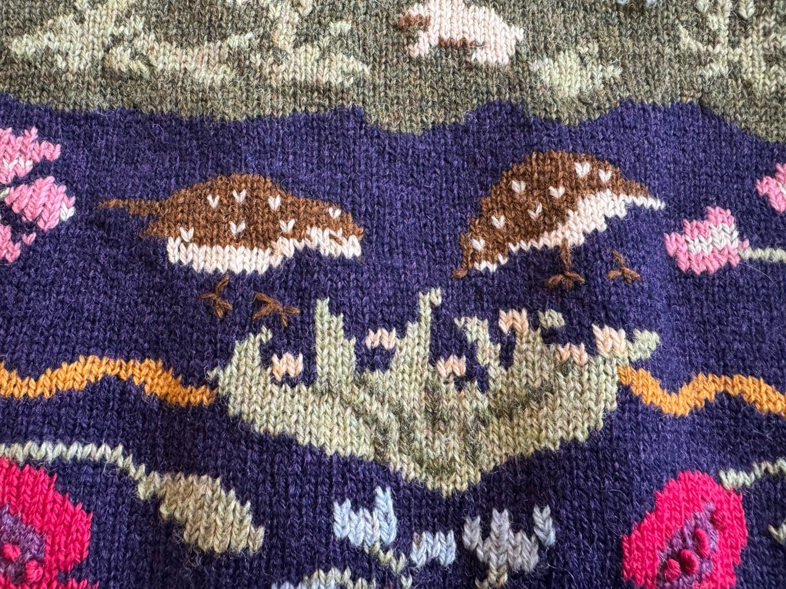 Vintage Susan Bristol Hand Embroidered Pastoral Animal Sweater 1989 Wool 38