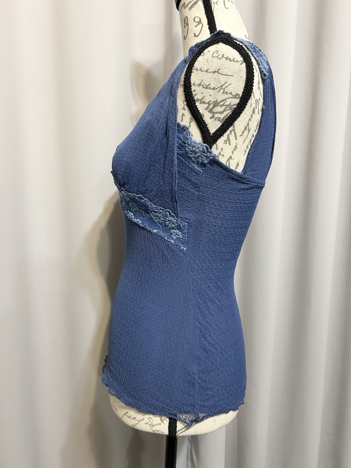 Ann Ferriday Vintage Blue Lace Trimmed Mesh Fairy Grunge Cami Top One Size