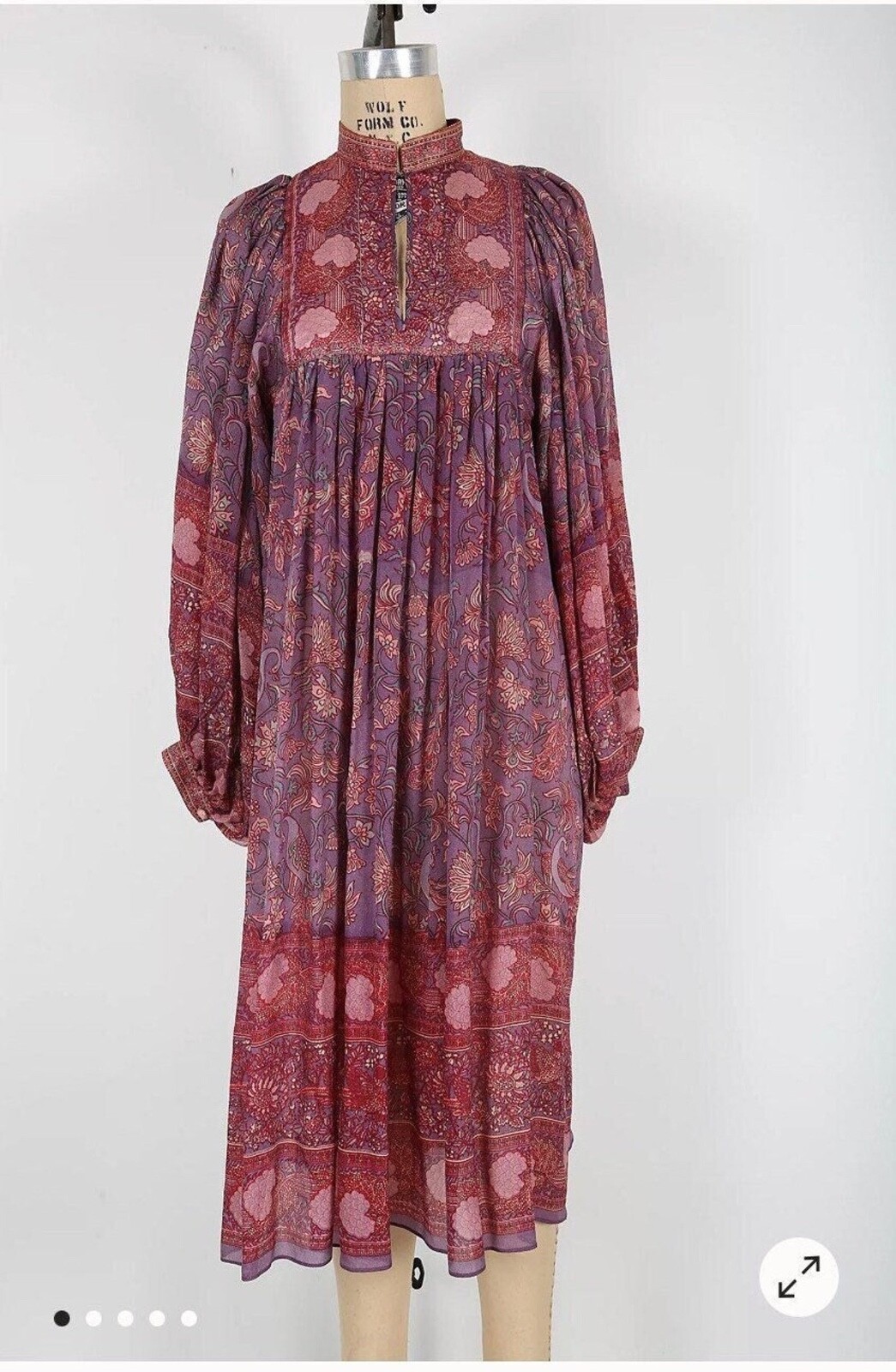 70s Vintage Ritu Kumar Judith Ann Silk Floral Block Print Midi Dress Bohemian