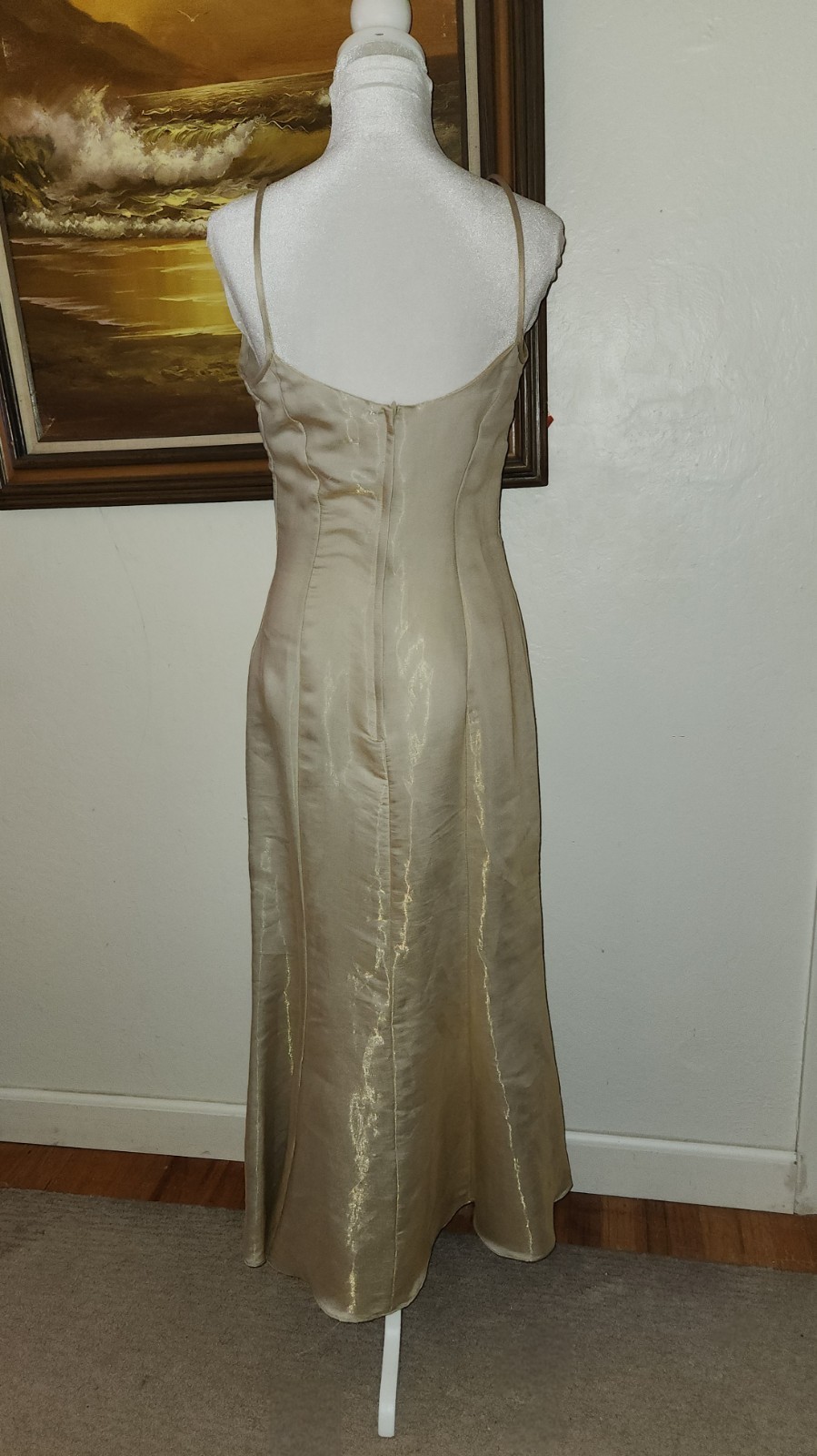 Vintage 1990s Scott McClintock Shimmery Gold Maxi Prom Dress Size 10 Rhinestone