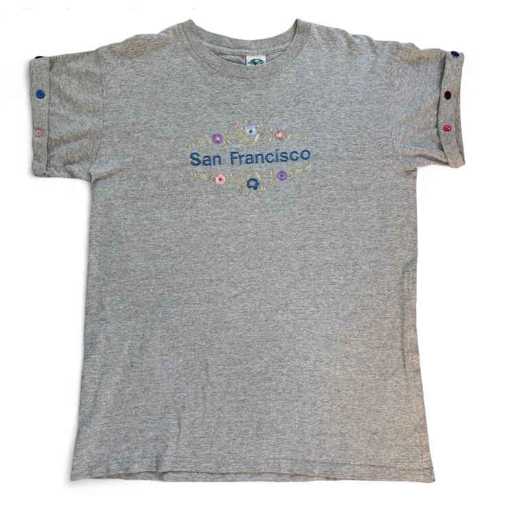Vintage San Francisco Embroidered Gray T-Shirt w/ Buttons Made in USA Women Lg