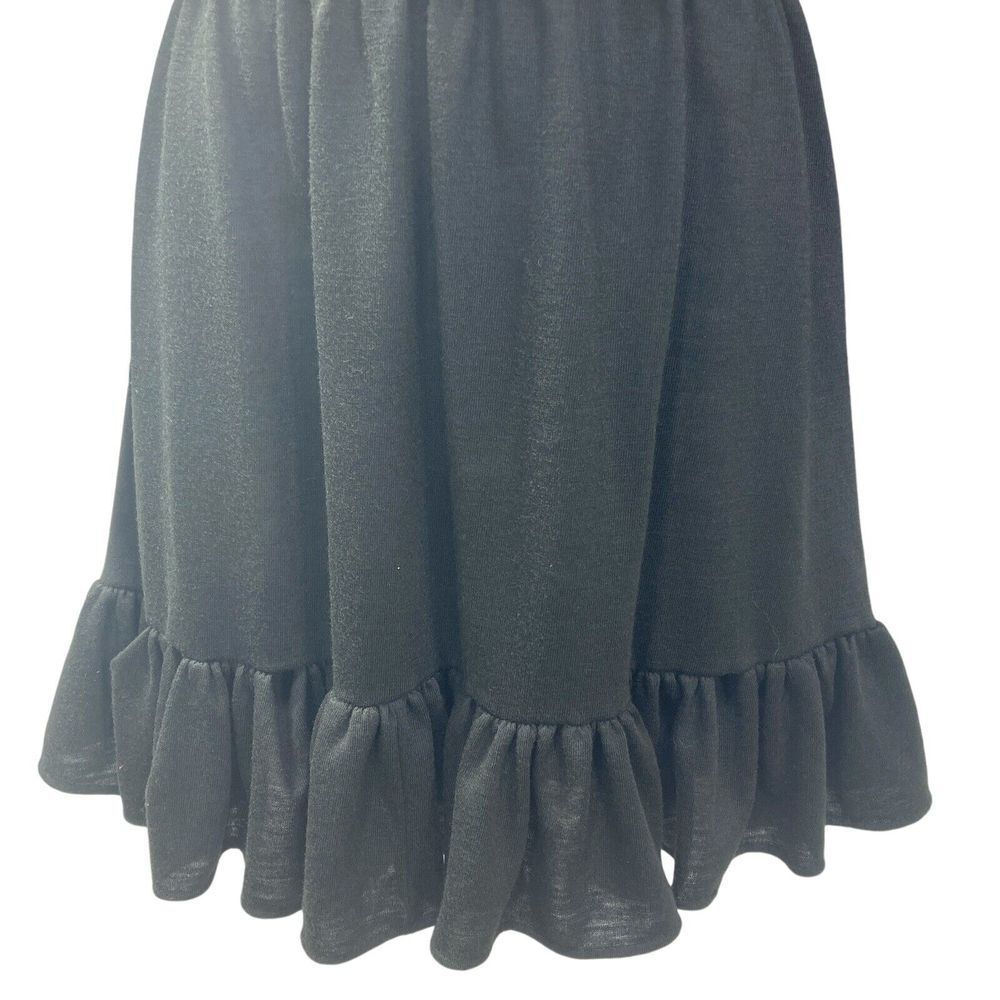 Handmade Dress Black Mini Long Sleeve Knit Stretch Ruched Hem and Trim Vintage
