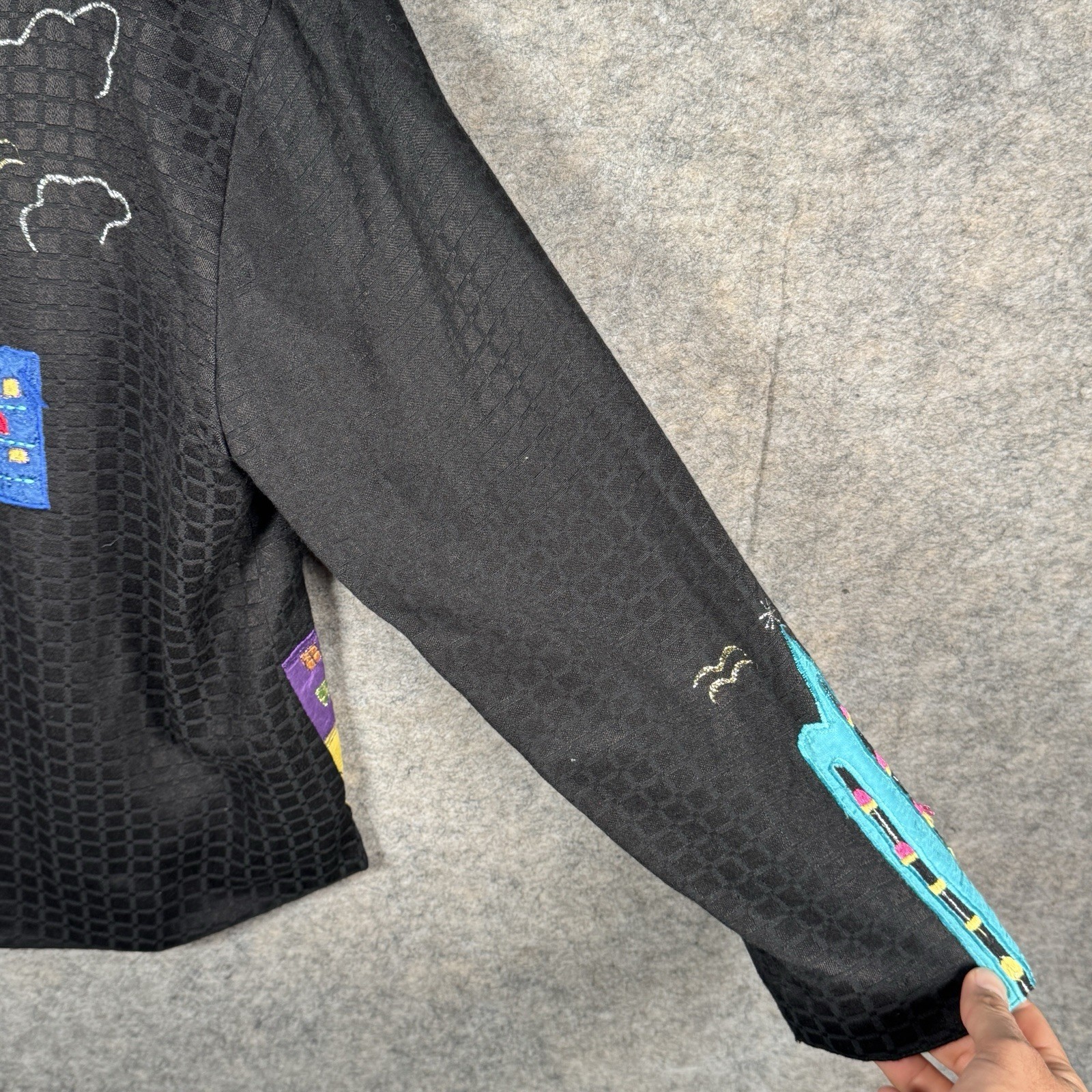 Vintage Womens Midnight Velvet Black Colorful Embroidered Jacket Size S 19×24