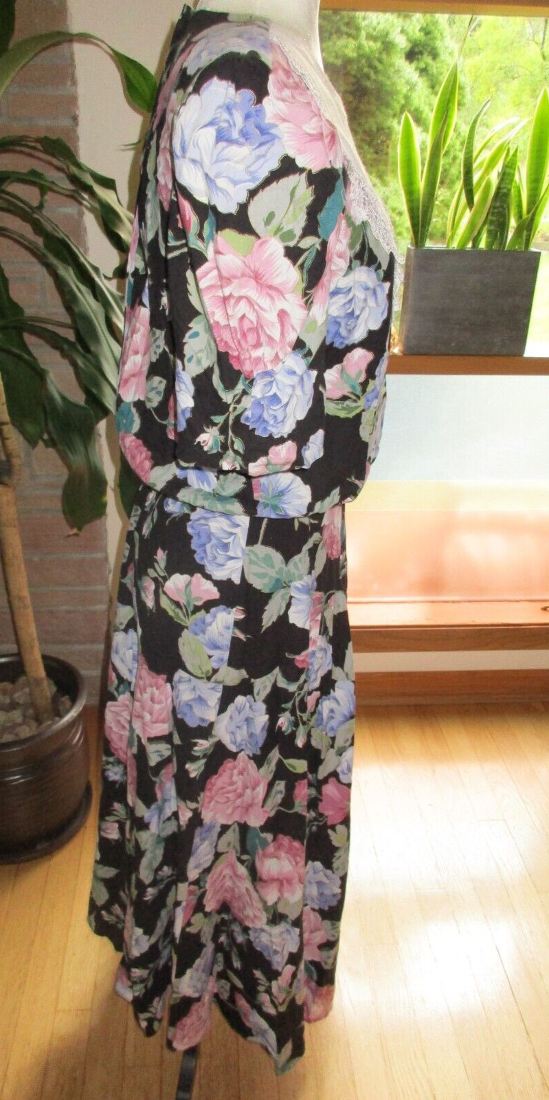 Vtg Lisa II Floral Flared Drop Waist Cottage Core Midi Dress L/XL