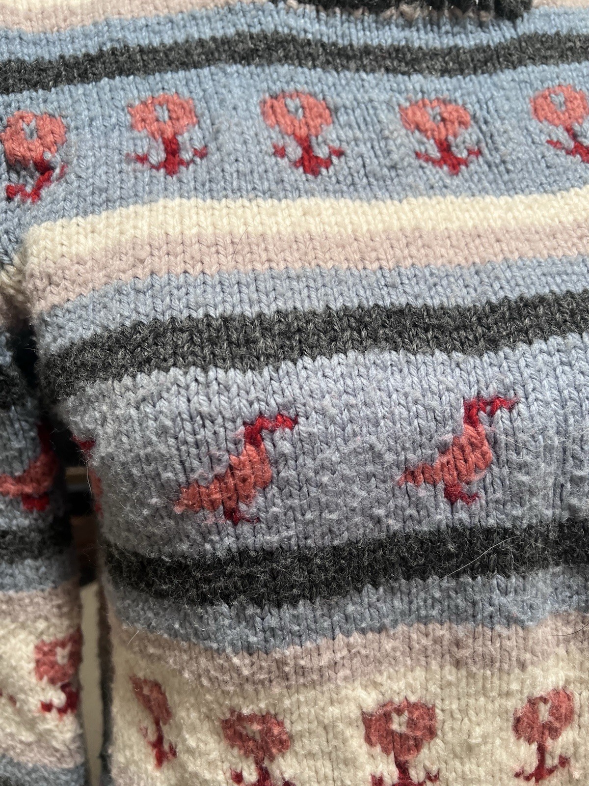 Vintage 70s Women’s Hand Made Sweater With Duck Details Hand Made