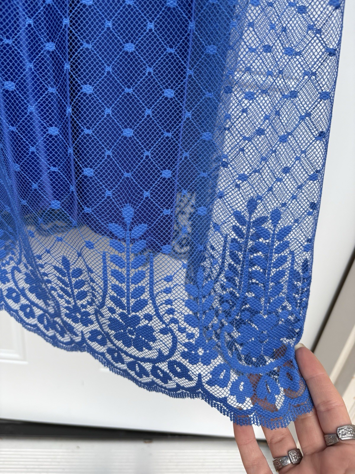 Vintage 70’s Blue Lace Overlay Formal Fit And Flare Full Length Dress
