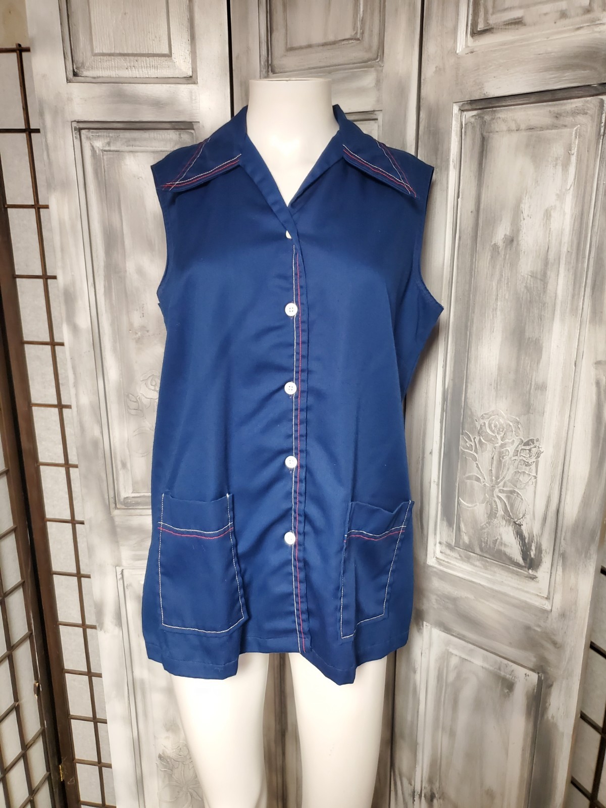 60s Vtg L Ship N Shore Dagger Collar Artist work Top Blouse Apron Sleeveless