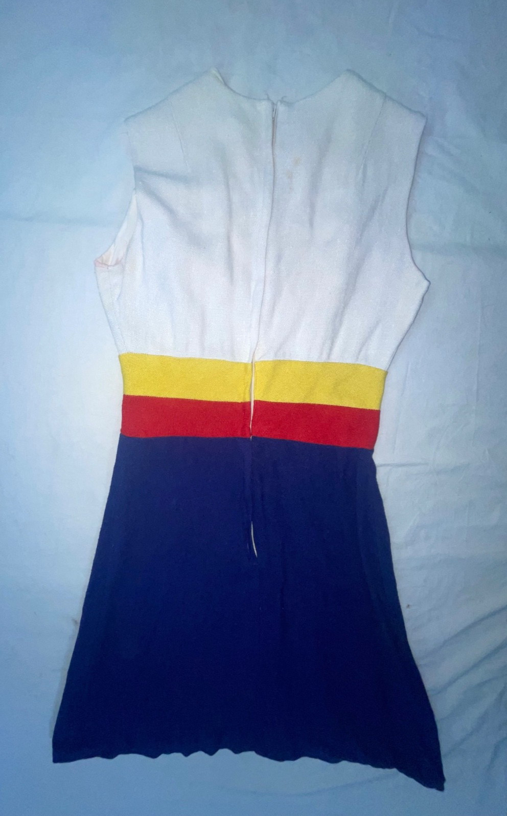 VTG 60S 70S WOMENS S BLUE WHITE RED YELLOW STRIPE DISCO MOD DRESS JACKET SET