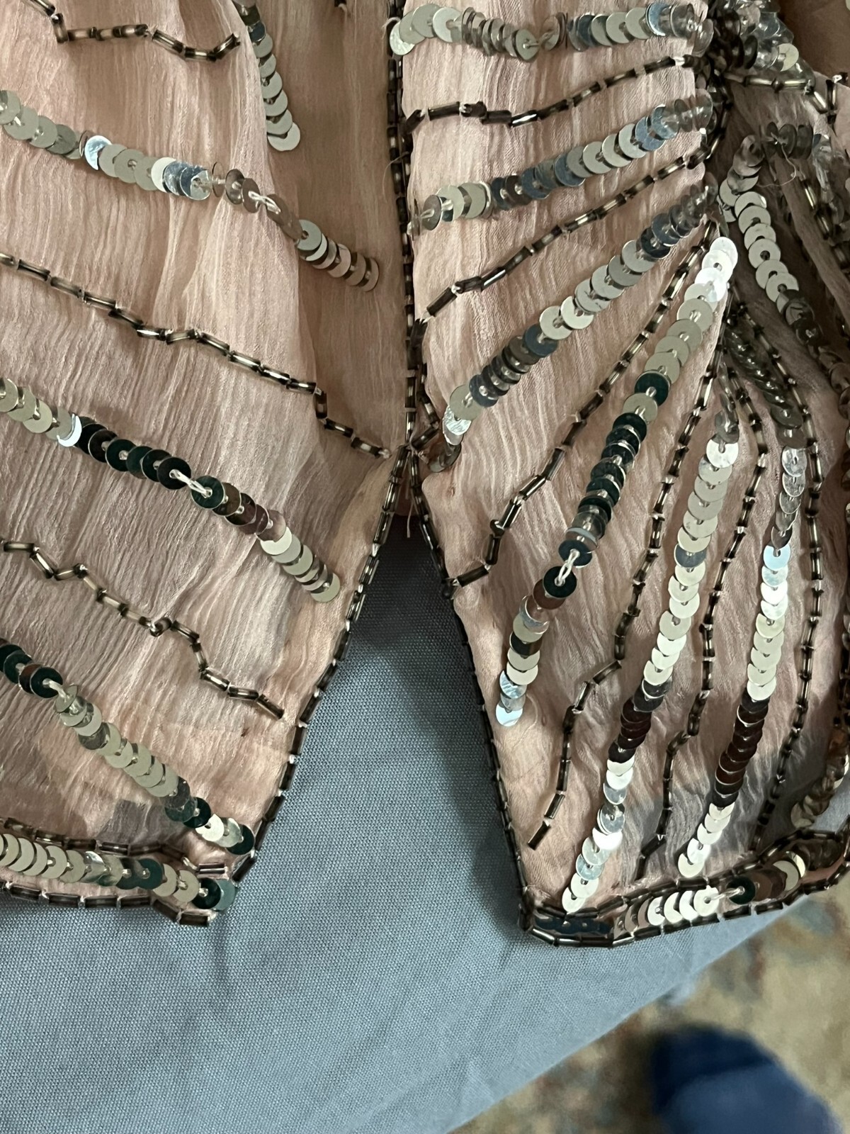 VINTAGE I. MAGNIN MAUVE PINK TOP BLOUSE SILVER SEQUINS & BEADS STAR DESIGN SZ 40