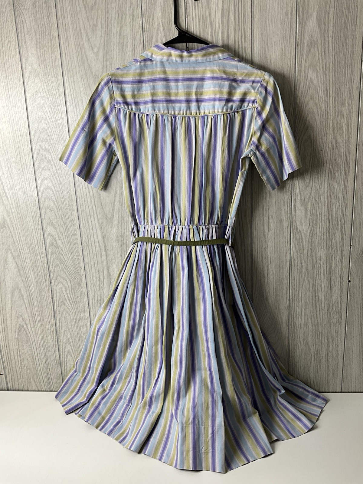 1950s Pat Perkins Vintage Sun Dress 100% Cotton Striped Button Up Belted XS/S