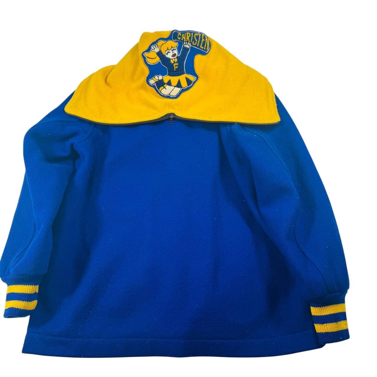 Vintage 1980s Skookum Letterman Cheerleader Jacket Blue Yellow Wool USA Size 36