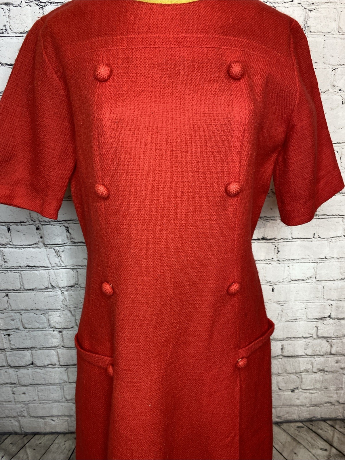 Vtg Nancy Greer New York Button Red Tweed Dress Career Size 14