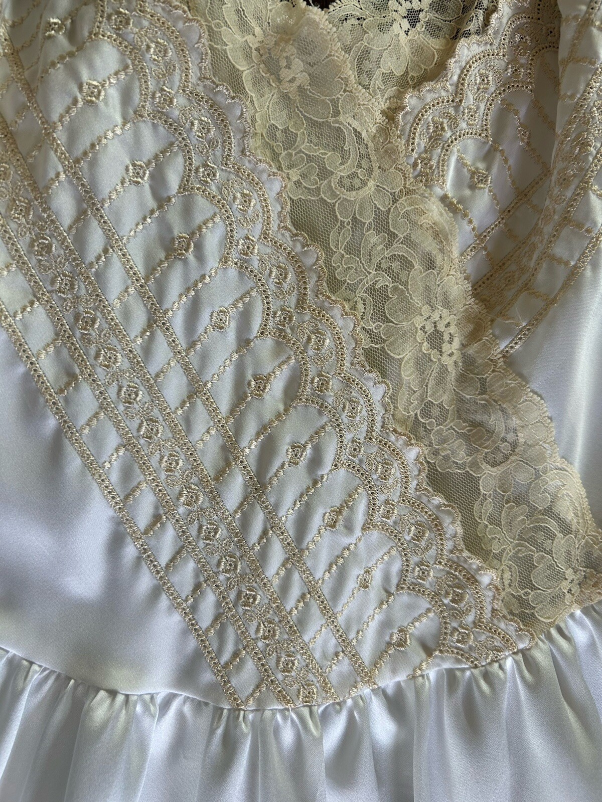 Vintage 70s Victorias Secret Babydoll Lace Slip Dress Midi M Embroidered Rare