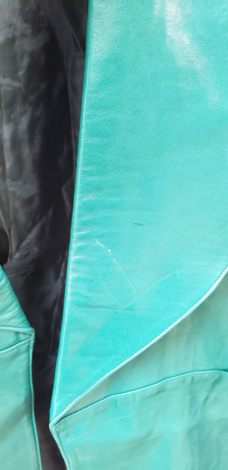 VTG 80s Jean Claude Jitrois Green Leather Jacket Sz 42 Designer Art FLAWS