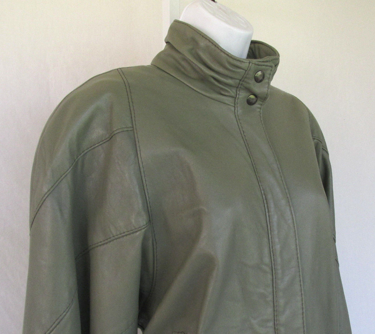 VINTAGE 1980s 90s BAGATELLE LEATHER JACKET GRAY GREEN LAMBSKIN? SIZE 10 LINED