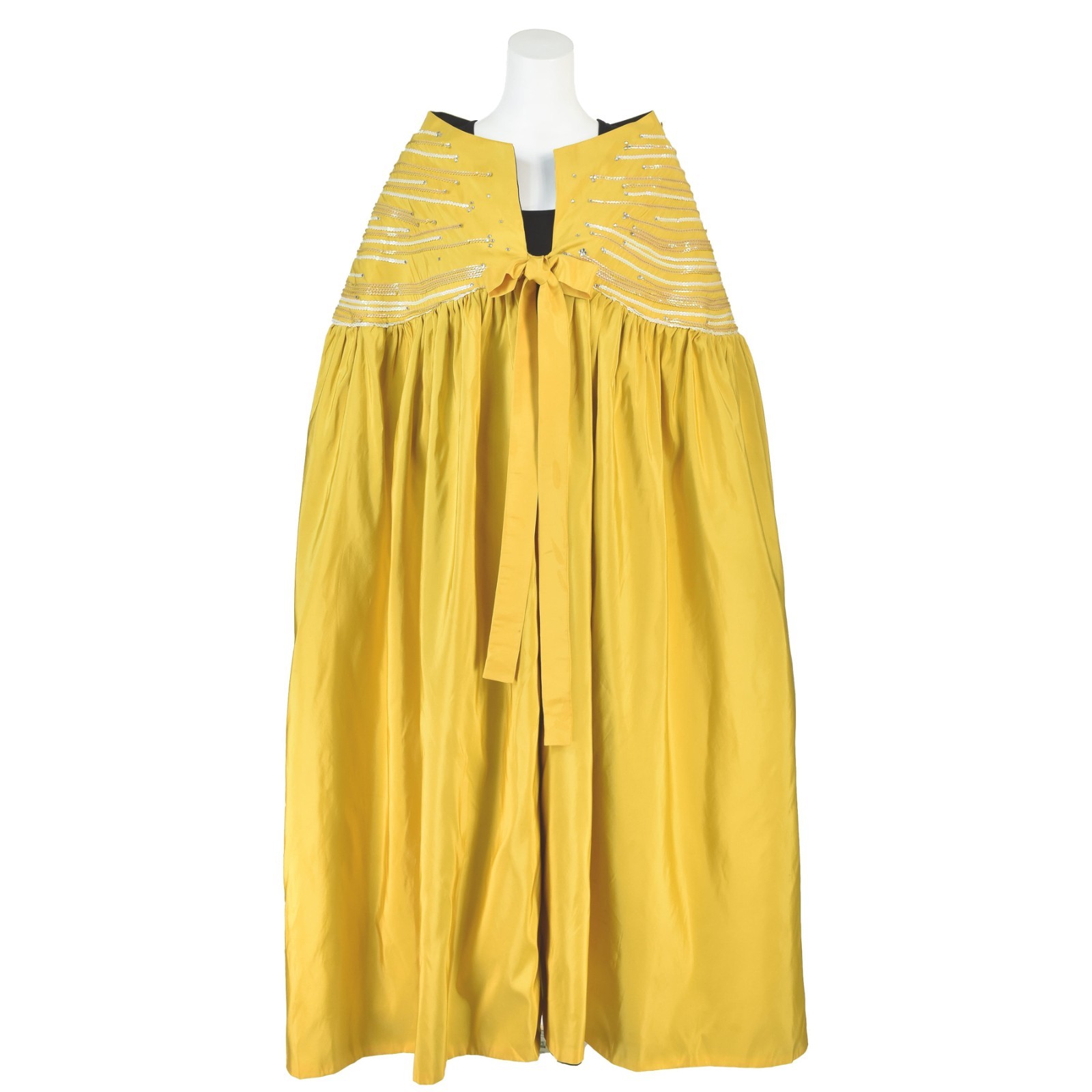 LEE MENICHETTI Golden Yellow Silk Faille Cloak with Black Silk Lining OS