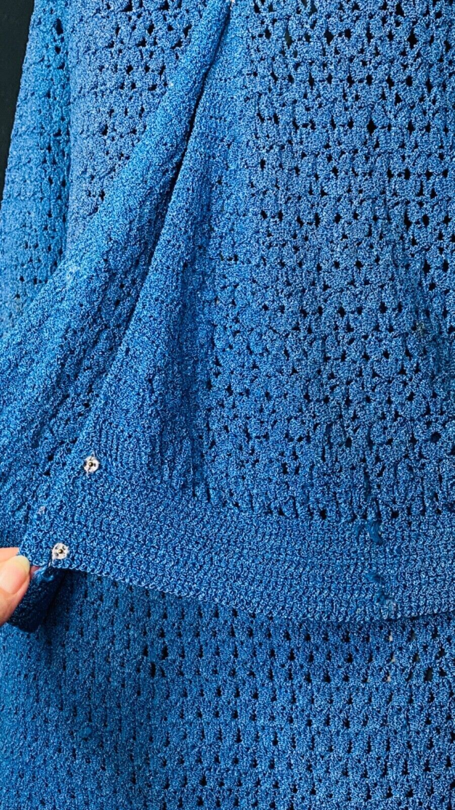 Vintage 1930s blue knit dress set, skirt long sleeve 1940s sweater outfit S M