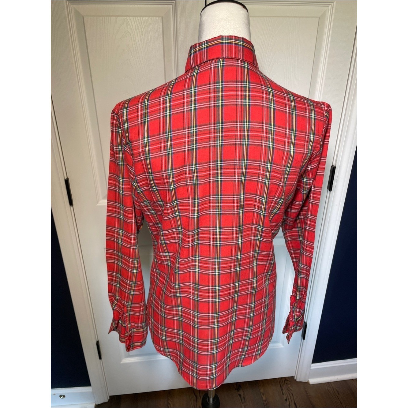 Vintage People’s Republic of China Red Plaid Flannel Shirt Peter Pan Collar M