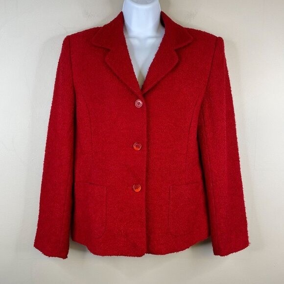 Vintage Herman Geist Boucle Jacket 8 Red Preppy Timeless Wool Blend Button Up