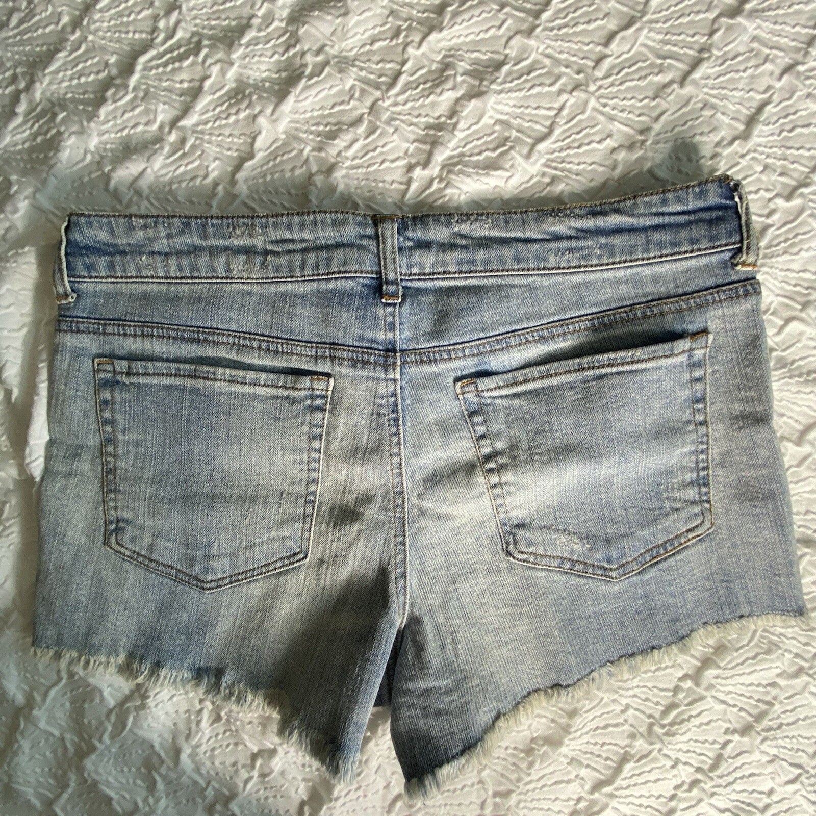Eunina Denim Frayed Shorts Mid Rise Shortie Sz L