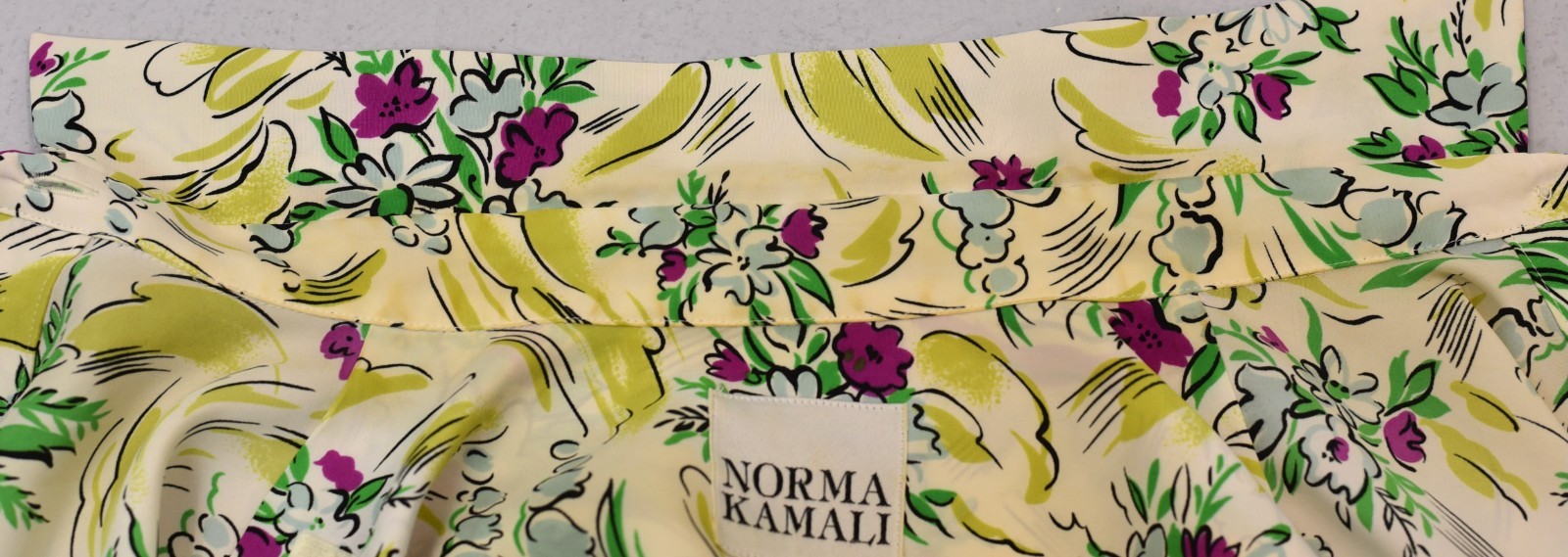 Vtg 1980s Norma Kamali Floral Ribbon Novelty Print Blouse Palazzo Pants Set
