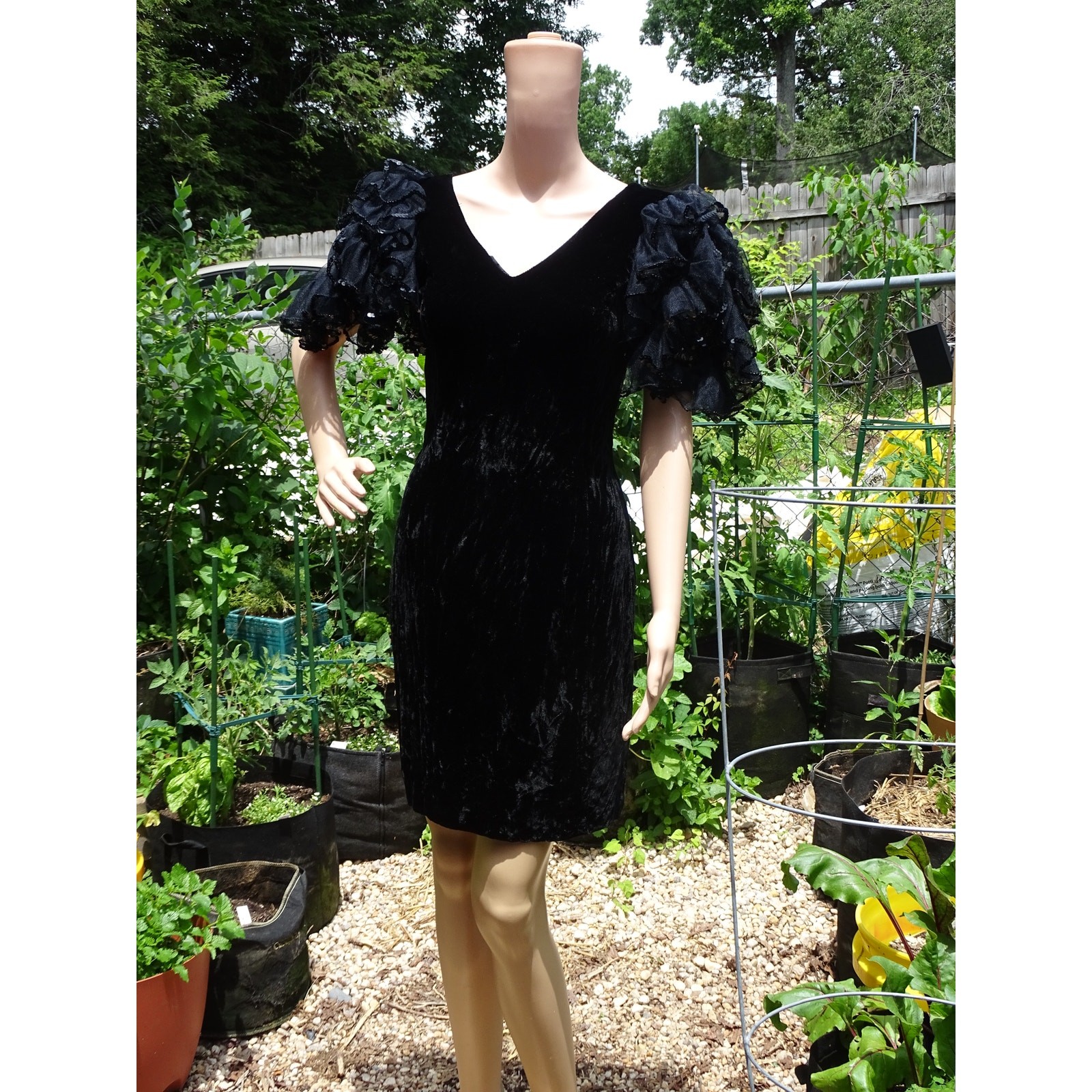 Susan Roselli Vintage 1980s Black Sequin Dress Cocktail Party Goth Bodycon XS S