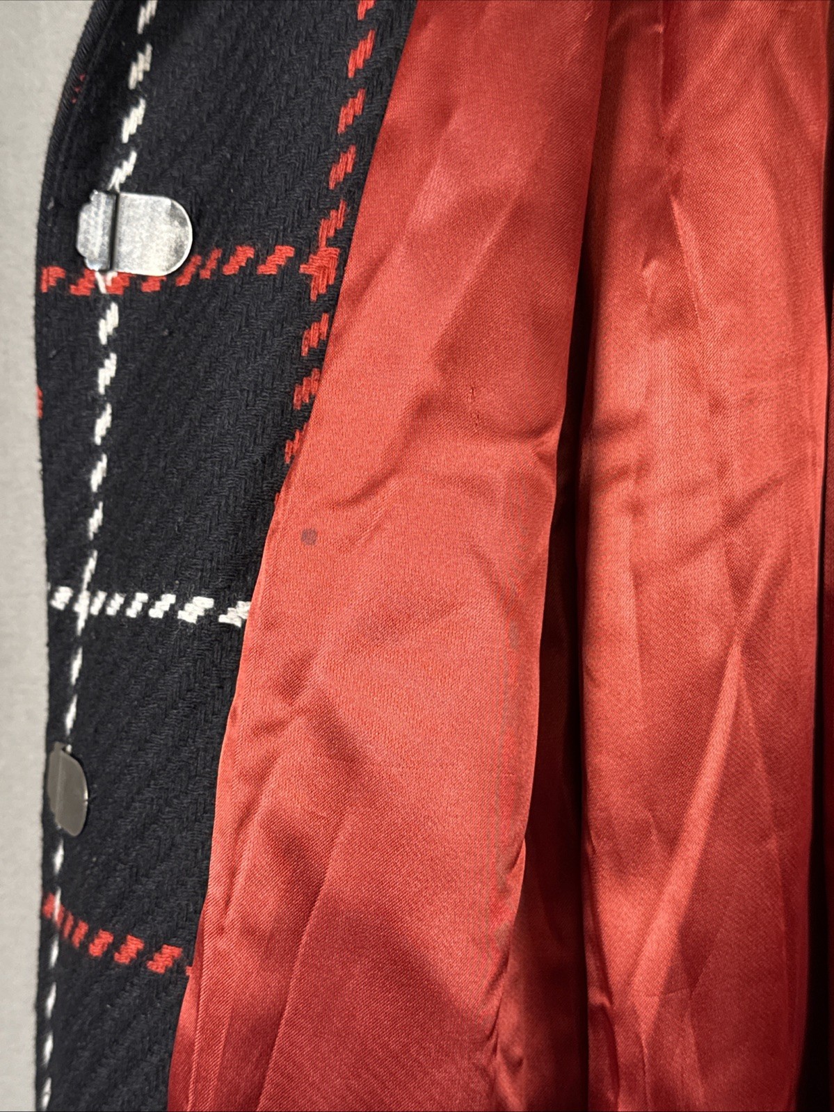 Vintage Lord & Taylor Identity Black Red White Diamond Wool Blend Coat Luxury 6