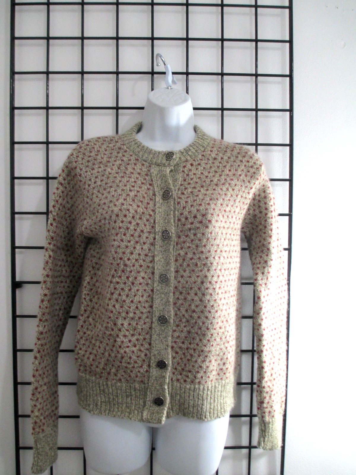 „VINTAGE” L.L. BEAN 🌸 XS / SMALL==BEIGE & RUST / WOOL BLEND / CARDIGAN SWEATER