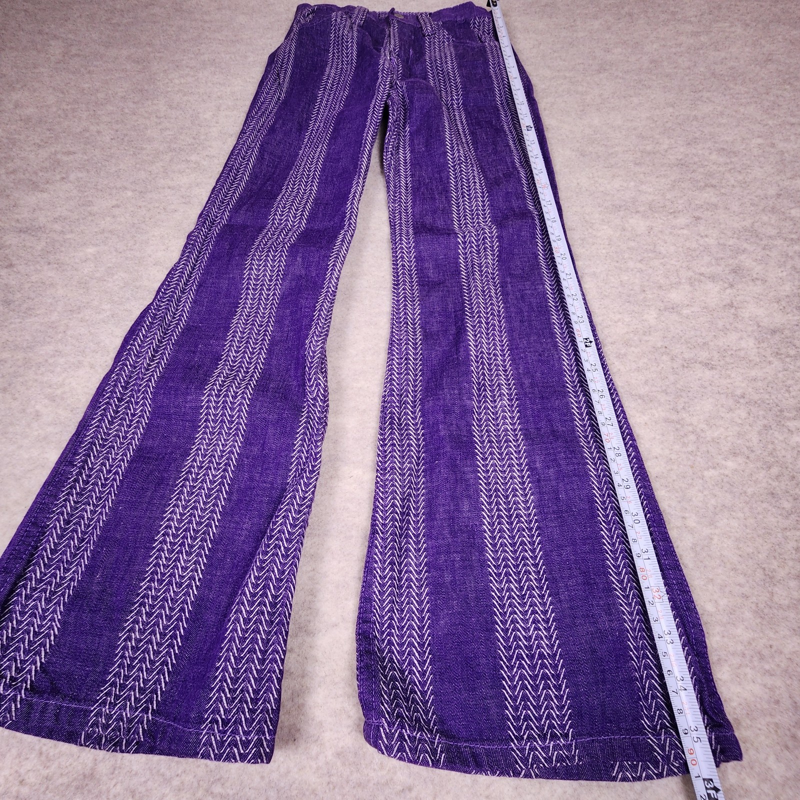 Vtg 70s Hillbilly Hippy Flare Bell Bottom Pants L Striped Size 24 Long