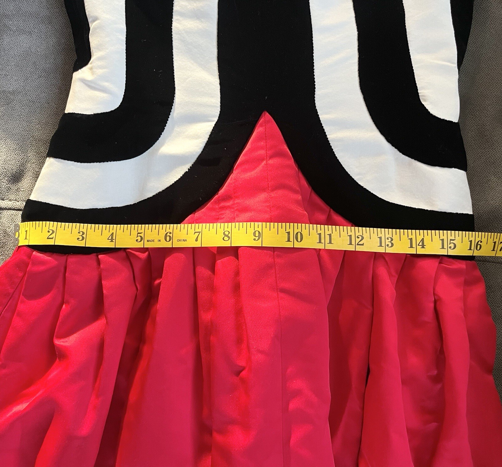 Vintage 1980s Fernando Pena Black White Red Dress Satin Velvet Bows Unique Rare