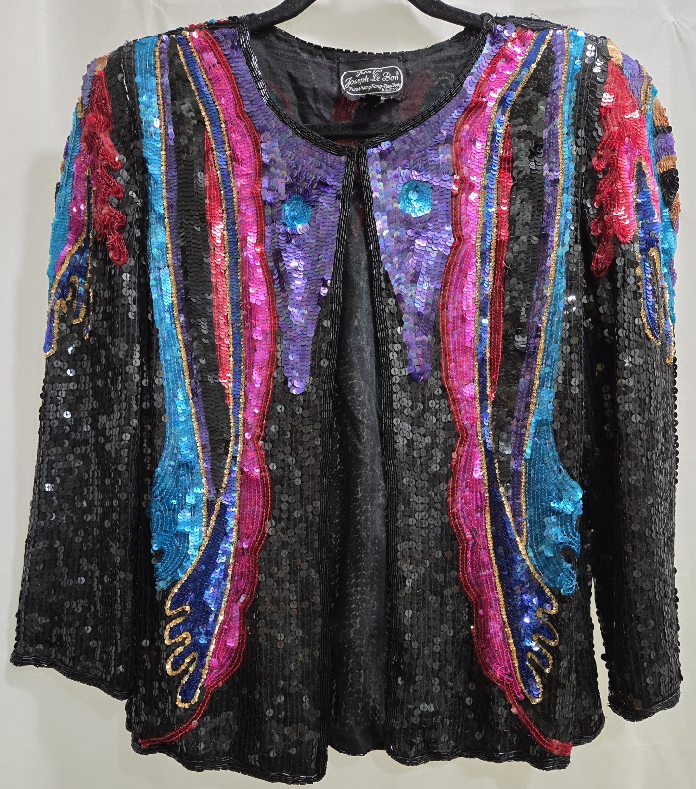 Women’s Vintage Jean For Joseph Le Bon 100% Silk Sequined 3/4 Sleeve Jacket MED