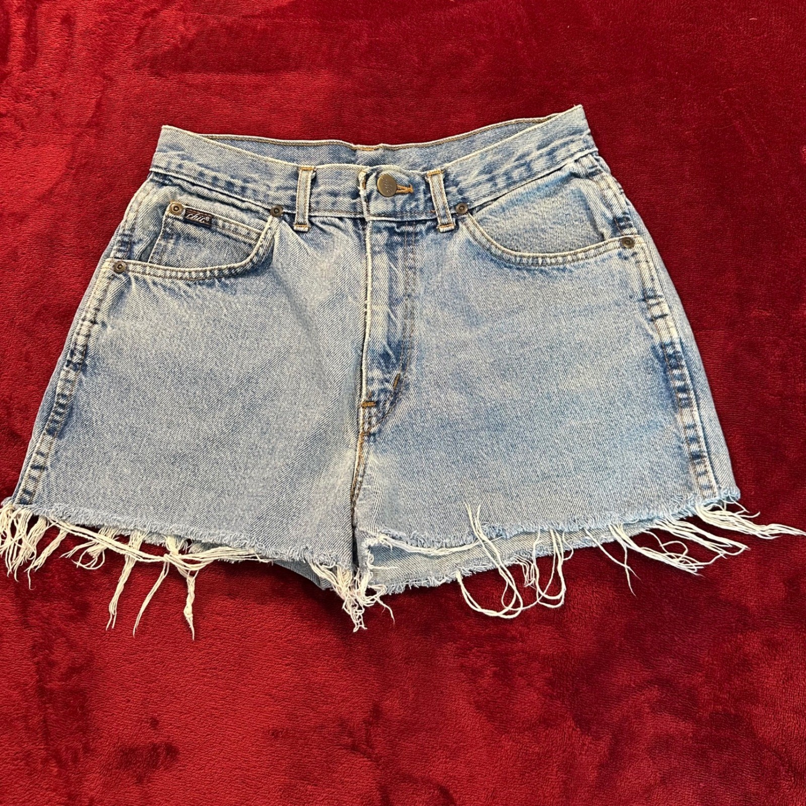 Vintage Chic Denim Shorts High Rise Cut Off Light Wash Frayed Made in USA Size 7