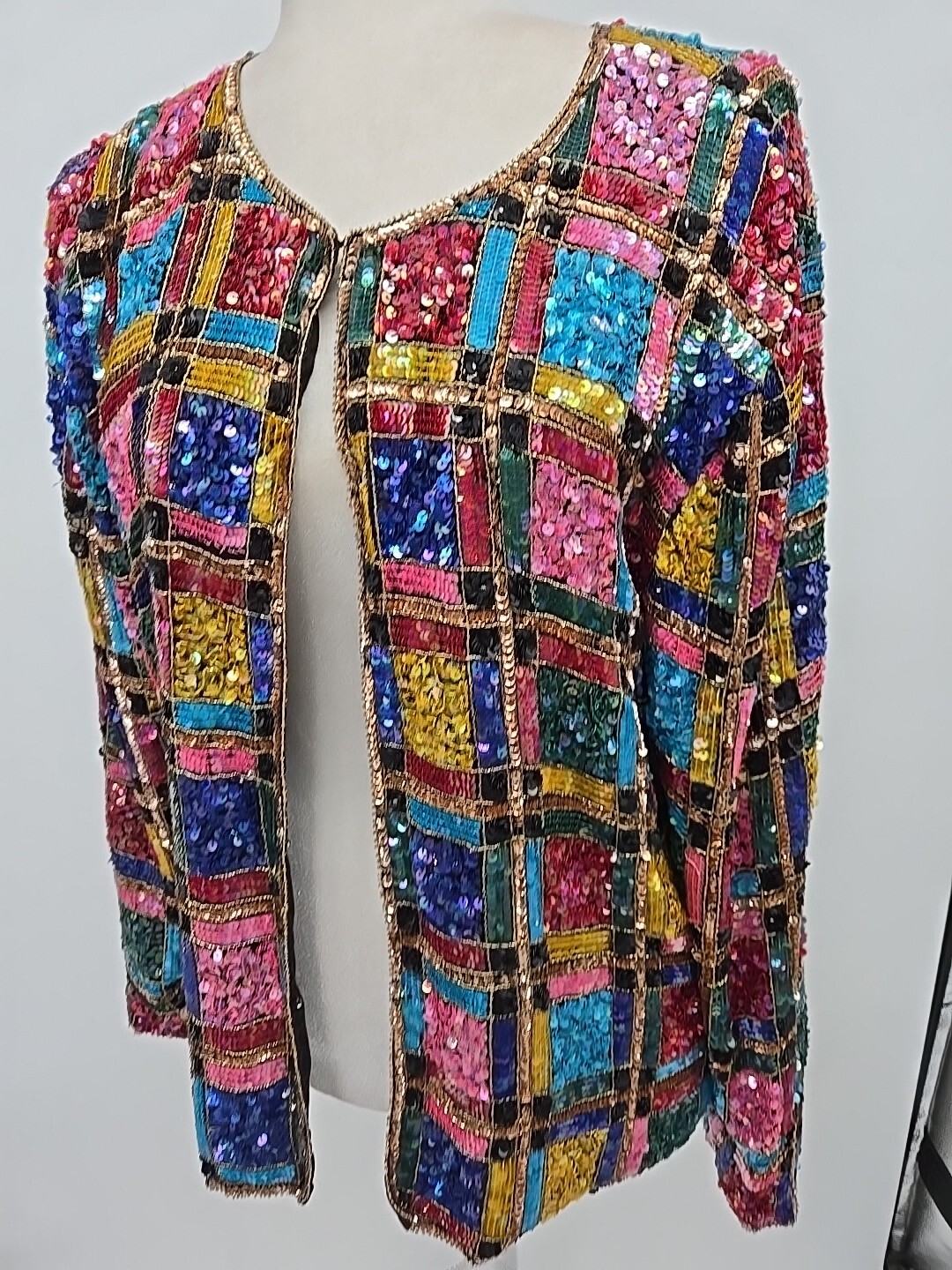 Vintage Channa Fully Sequin Coat Jacket Blazer Top Silk & Rayon Large