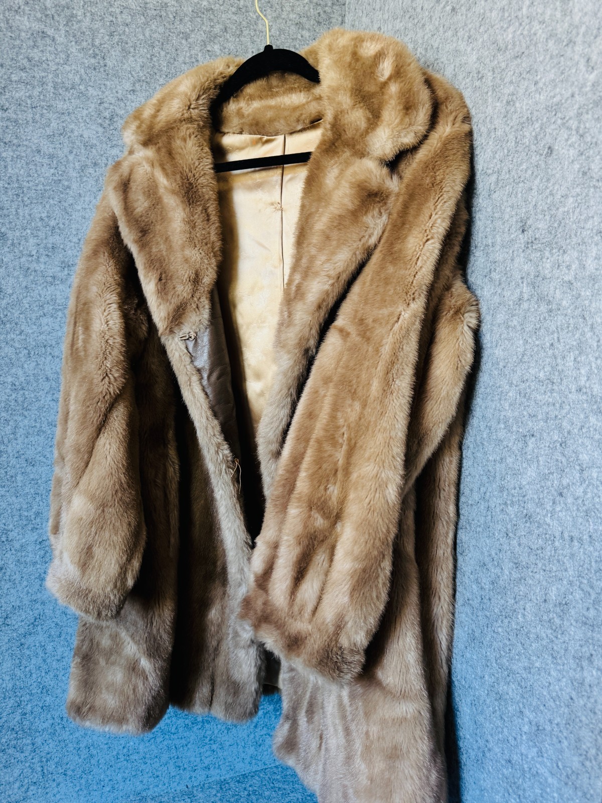 Vintage Size L Tissavel Faux Fur Coat Honey Beige Knit Trim Imported from France
