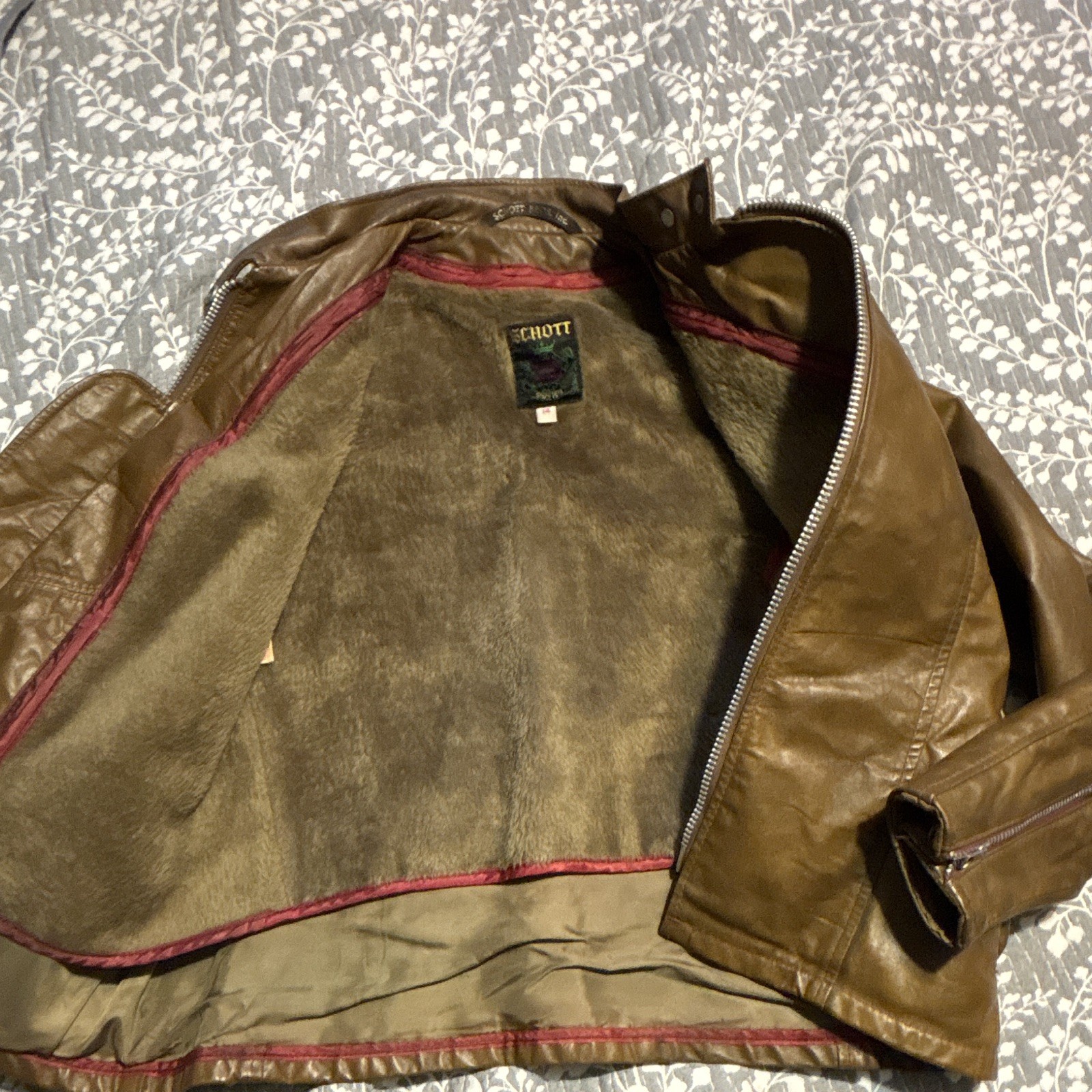 Vintage 70’s, SCHOTT cafe racer, leather motorcycle jacket, Talon size 14 women