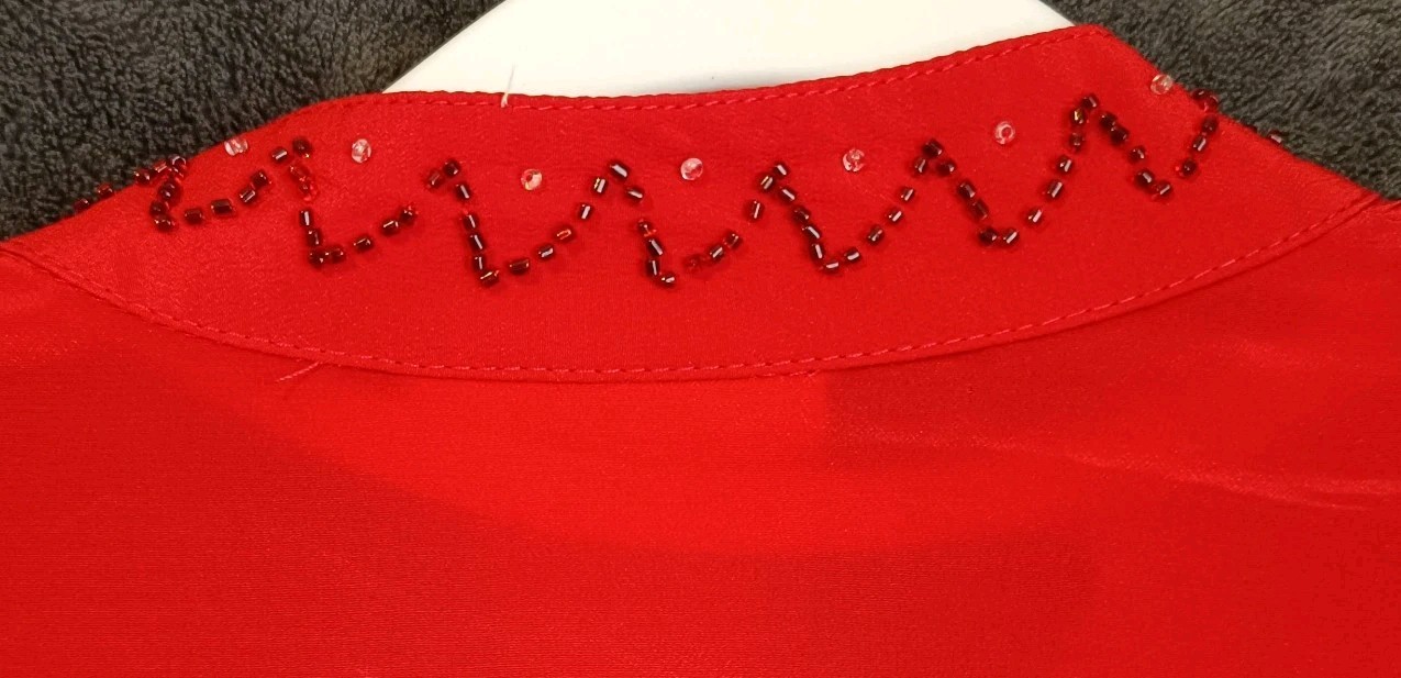 Vintage Dress 36 S 38 M Red Beaded Pintuck Midi Lepool Diffusion True Vintage