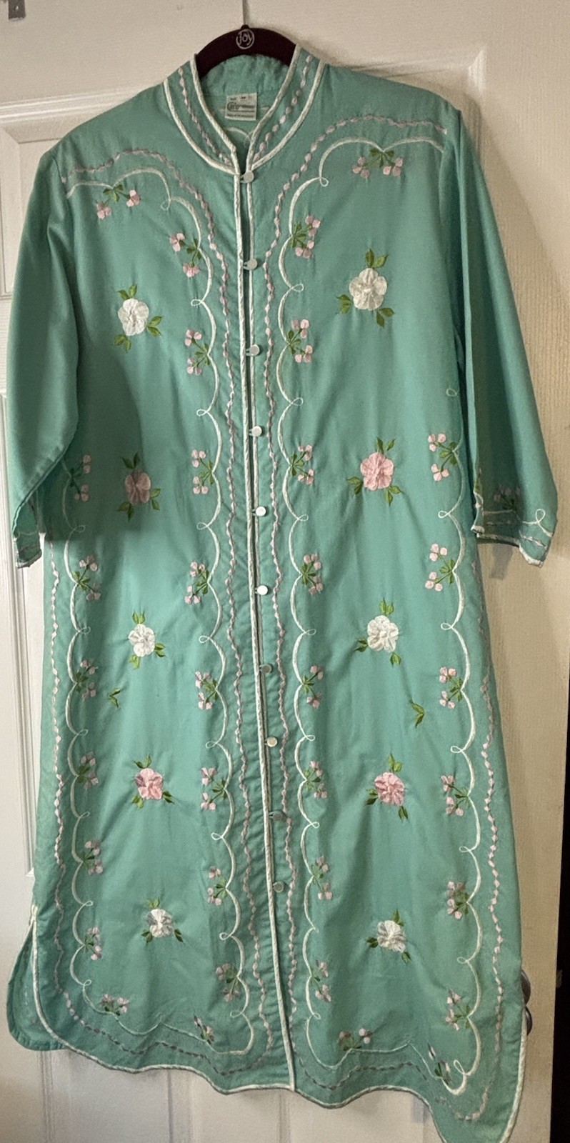 VTG Caro Of Honolulu Dress Blue Embroidered Buttons Down Front 60’’s Med