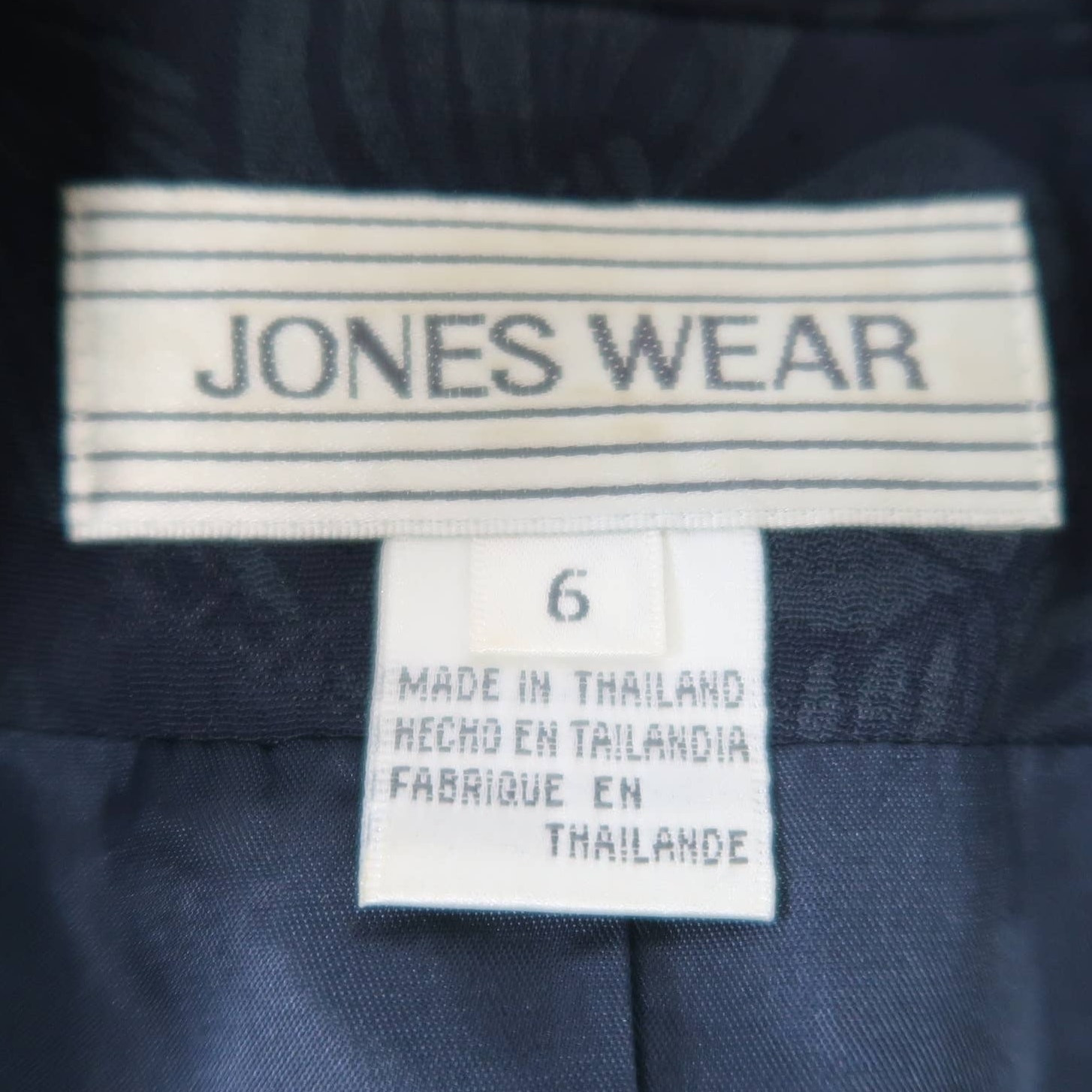 Vintage 90s Jones Wear navy blue tonal floral blazer jacket 6